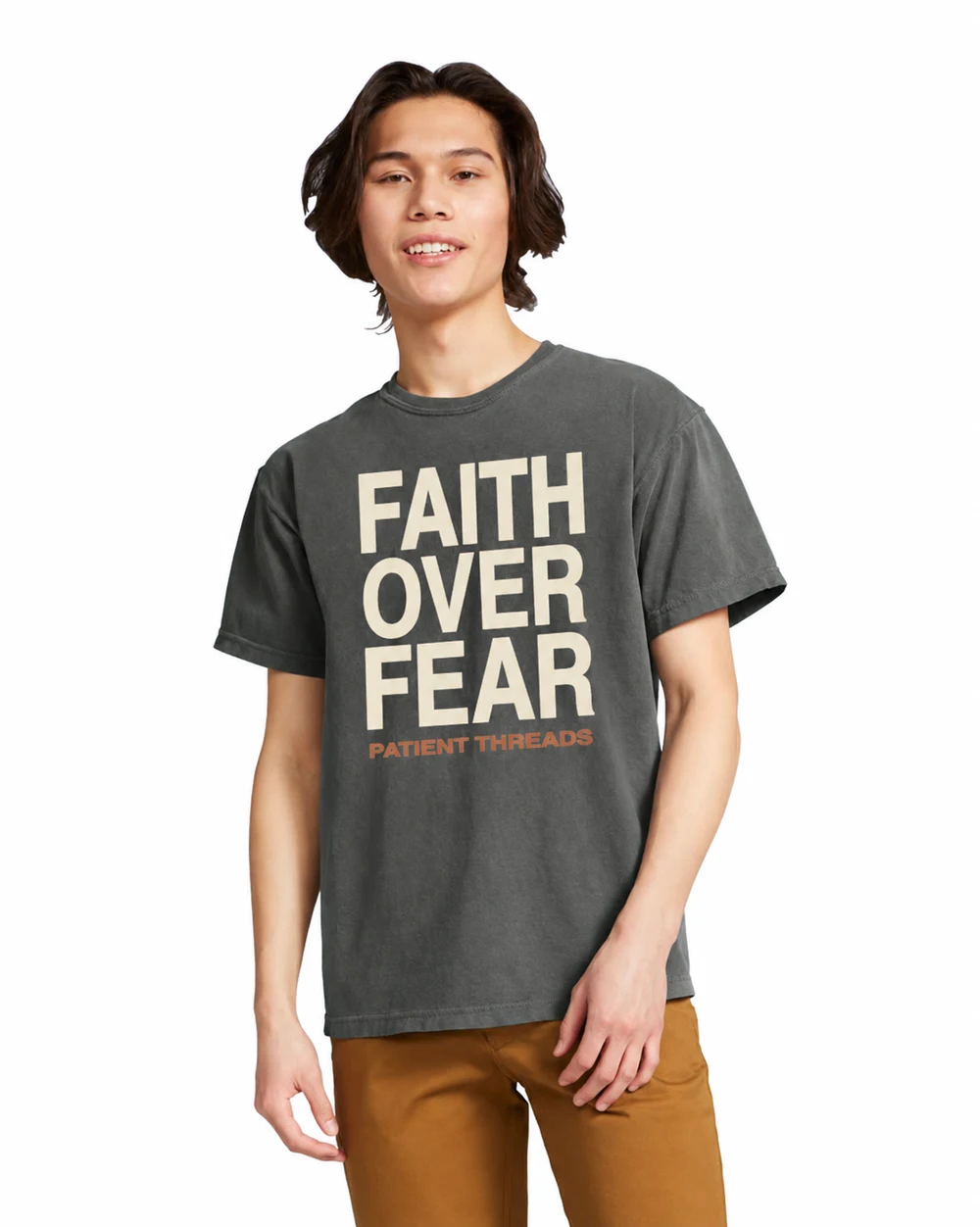 Charcoal T-shirt with Faith Over Fear artwork
